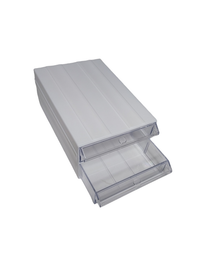 White Stackable Plastic Storage 2 Drawers with Removable Compartments