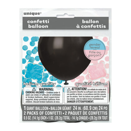 Black Giant Gender Reveal Latex Balloon with Confetti, 24