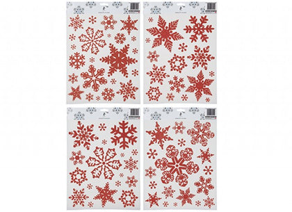Christmas Decorations Red Assorted Glitter Snowflake Stickers