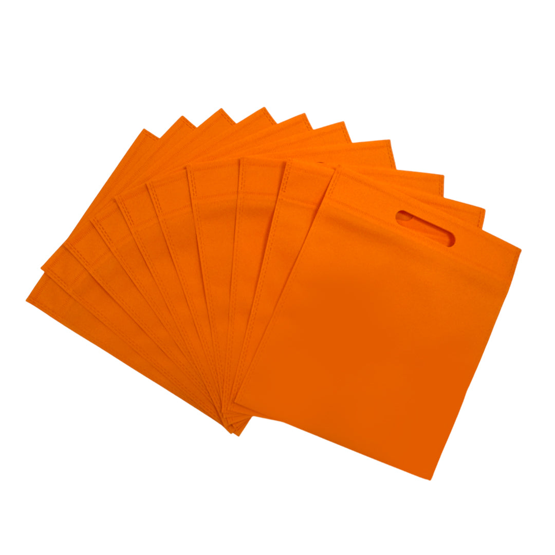 Pack of 100 Orange Coloured 30x25cm Non-Woven Patch Handle Bags