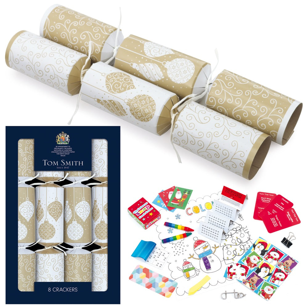 Pack of 8 12.5" Gold Family Crackers Christmas Dinner Crackers