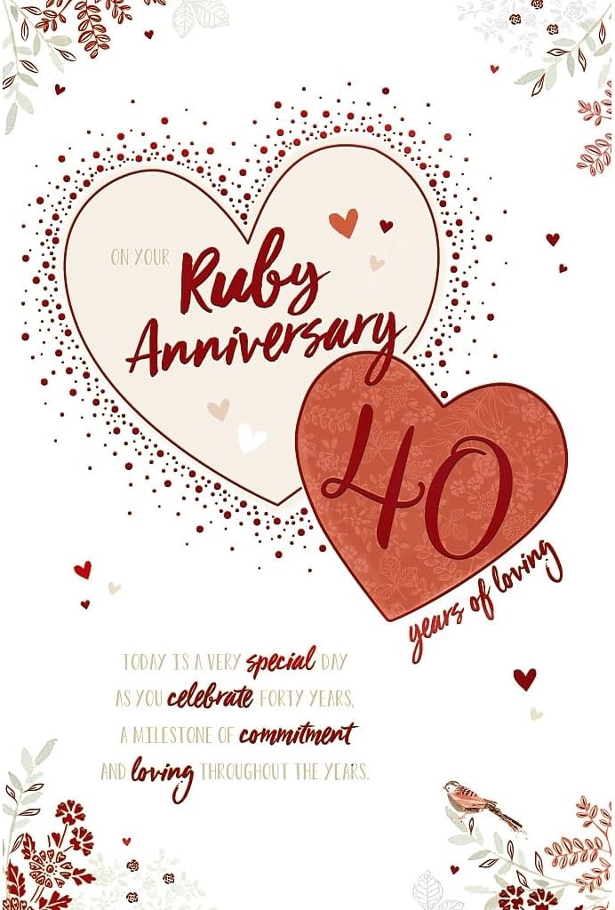 Heart Design with Floral Details Ruby 40th Wedding Anniversary Card