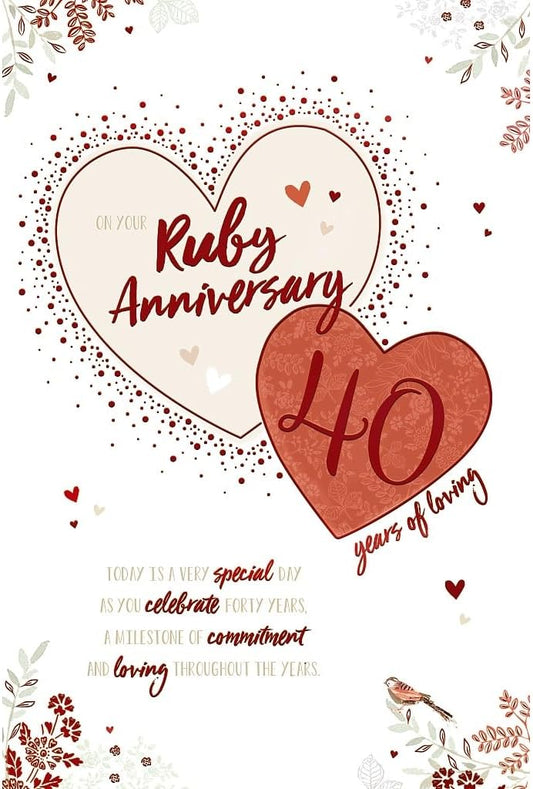 Heart Design with Floral Details Ruby 40th Wedding Anniversary Card