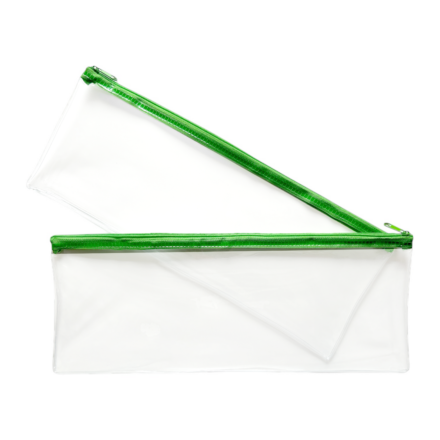 Pack of 2 Janrax 13x5" Green Zip Clear Exam Pencil Cases