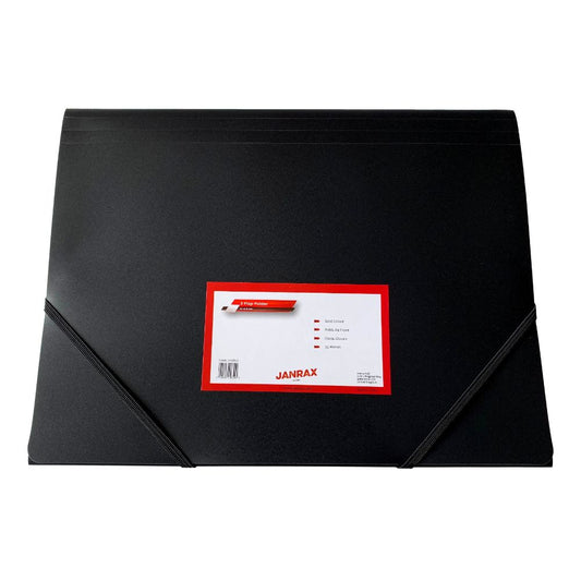 Pack of 12 A4 Black 3 Flap Folders with Elasticated Closure