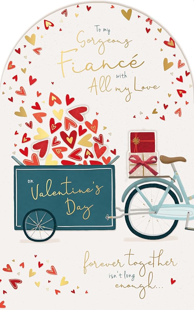 Bicycle And Hearts Gorgeous Fiancé Luxury Handfinished Valentine's Day Card