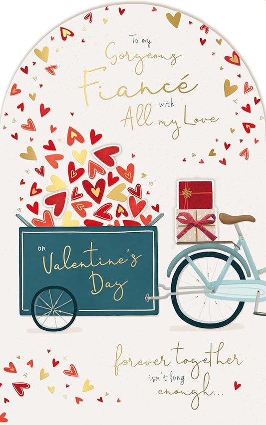 Bicycle And Hearts Gorgeous Fiancé Luxury Handfinished Valentine's Day Card