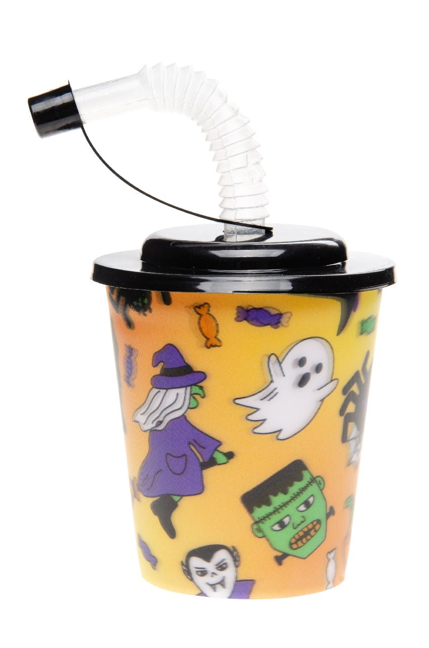 Pack of 12 Halloween 3D Cups With Straw and Lid