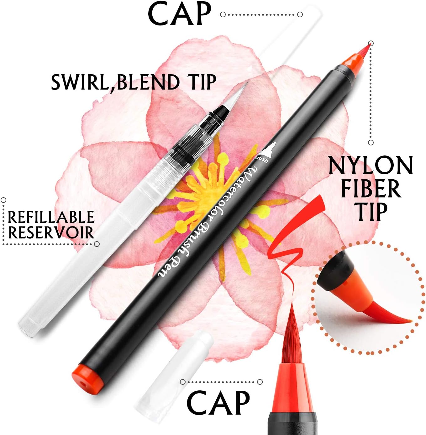 Pack of 48 Washable Water Colour Brush Tip Pens