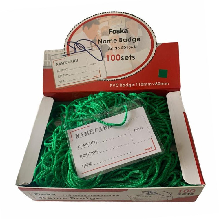 Pack of 100 Name Badge Sets with Green Lanyards