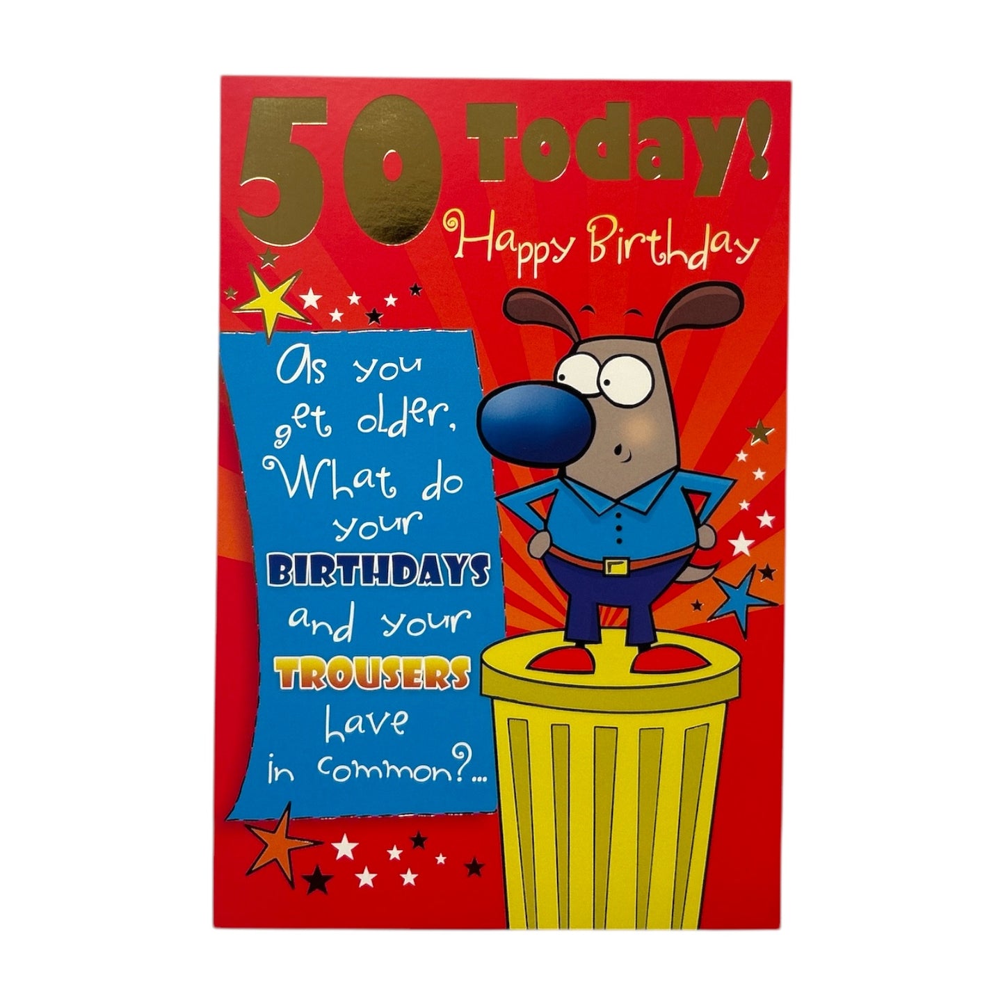 50th Male Trousers Witty Words Birthday Card