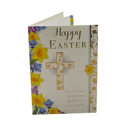 Happy Easter Traditional Yellow Floral Design Greeting Card