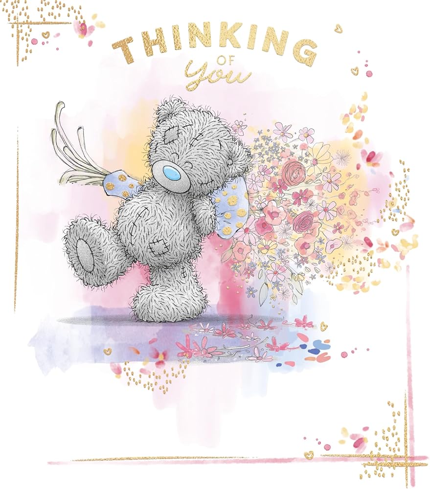 Bear With Bouquet Behind Back Thinking Of You Card