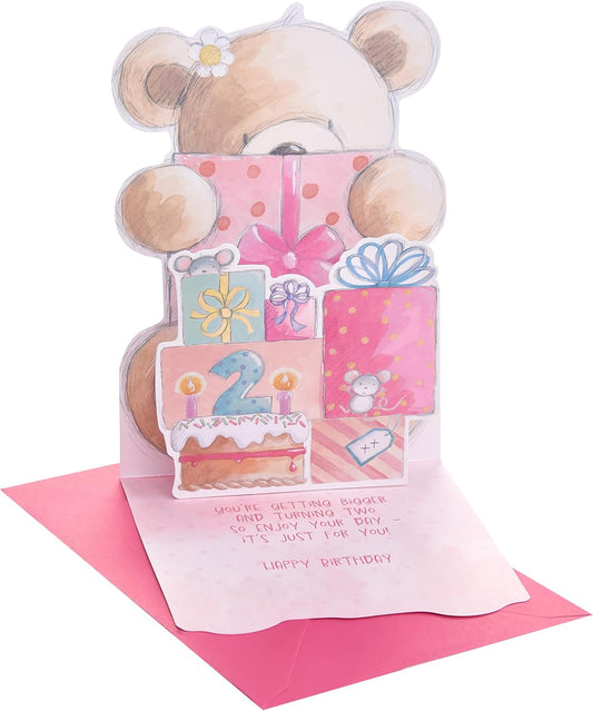 Cute Bear with Present Design 2nd Birthday Card