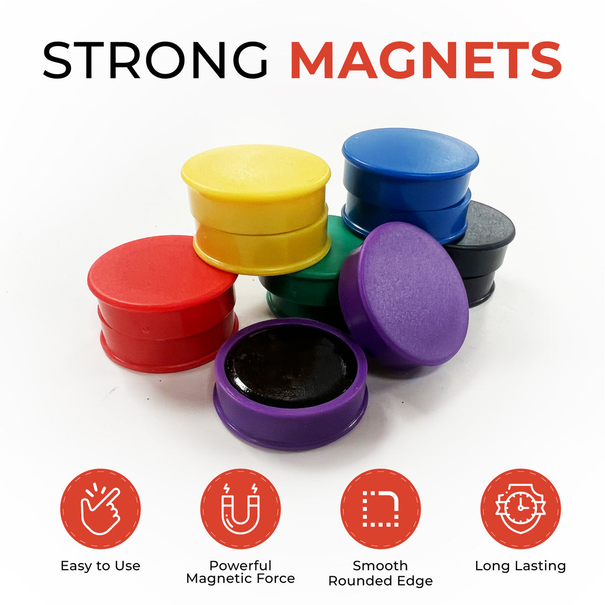 Pack of 36 Assorted Coloured Round Flat Magnets - 24mm Whiteboard Noti ...