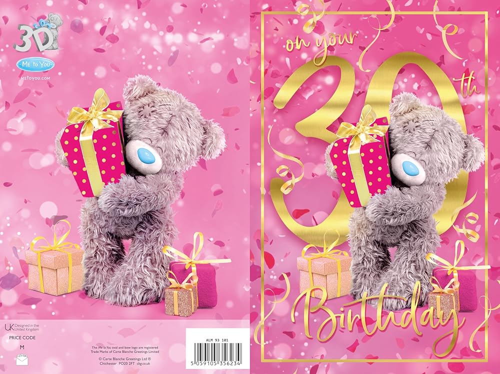 Bear Holding Gift 3D 30th Birthday Keepsake Card