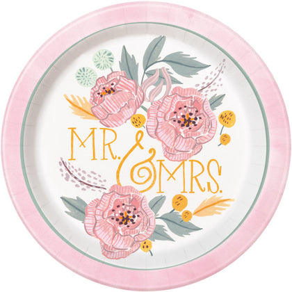 Pack of 8 MR. & MRS. Painted Floral Round 9