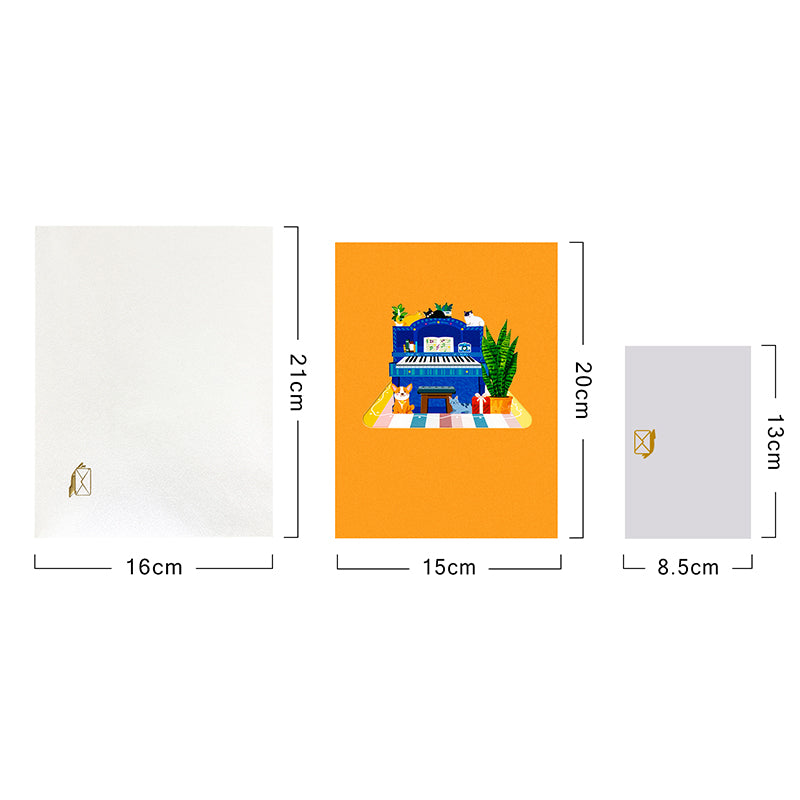 Piano & Cats Scene Whimsical 3D Pop Up Greeting Card
