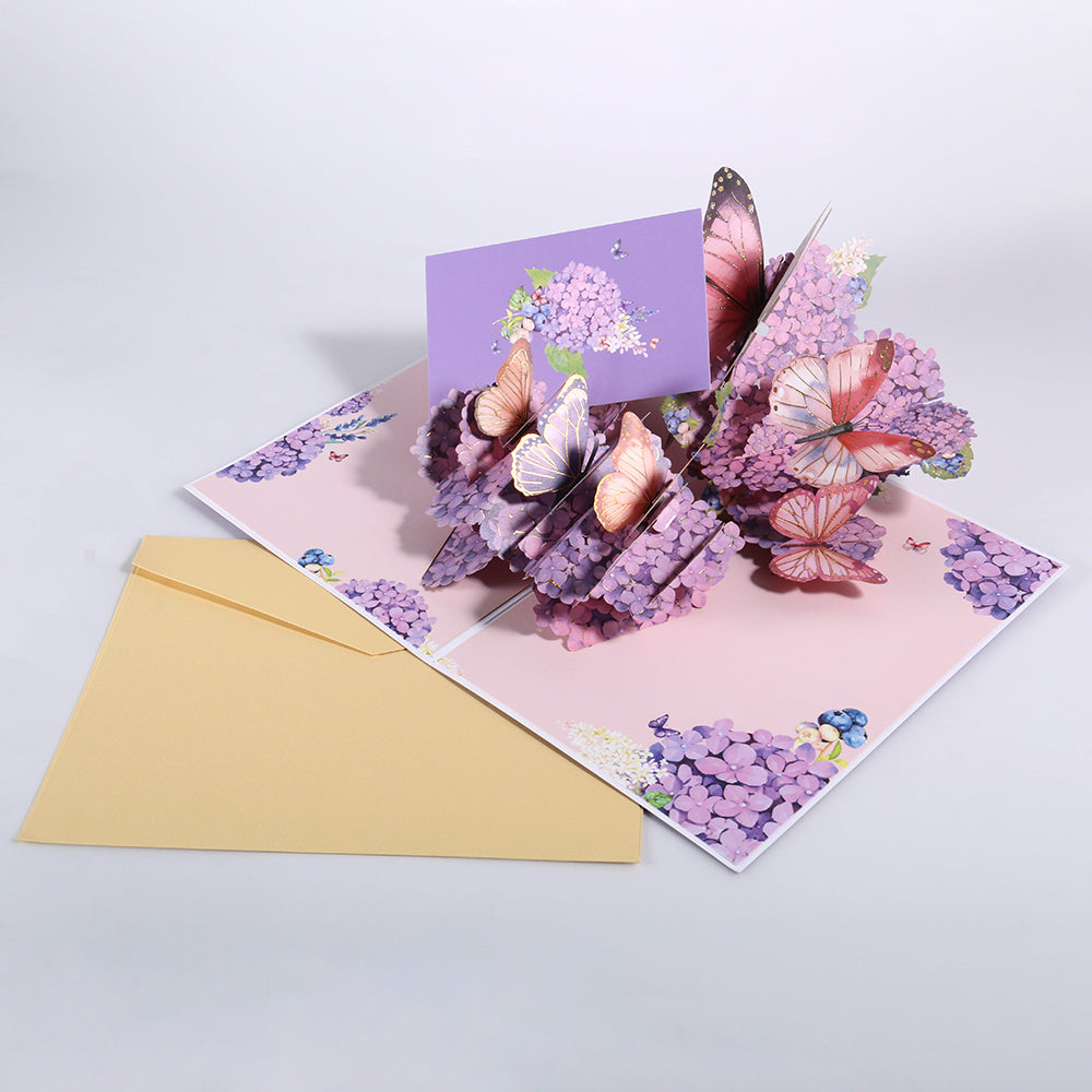 Lilac Flowers Flying & Butterflies Dancing Best Wishes 3D Pop Up Greeting Card