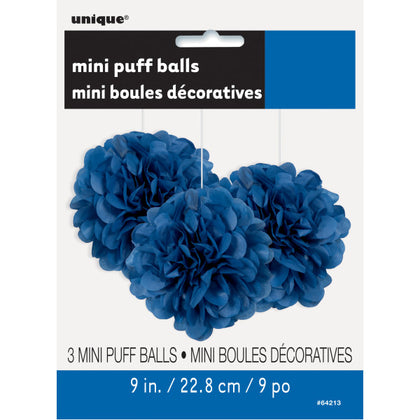 Pack of 3 Royal Blue Mini Puff Tissue Decorations