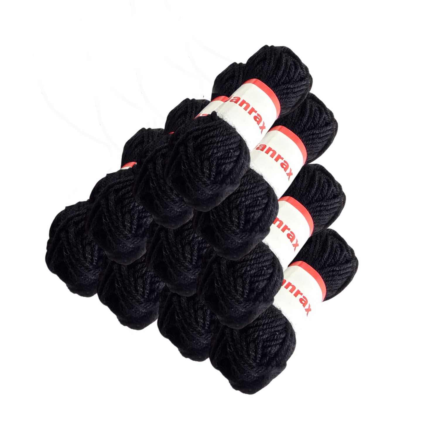 Pack of 10 Black Acrylic Yarn Rolls – 10g each, 4 Strand 8 Ply Knitting Wool
