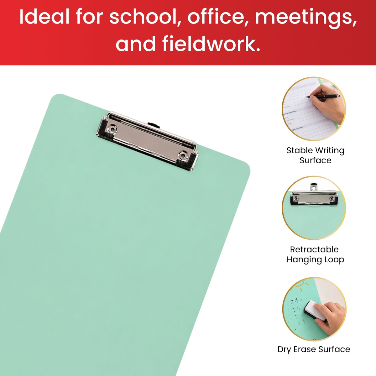 Pack of 4 Rigid Mdf A4 Erasable Assorted Coloured Whiteboard Clipboards