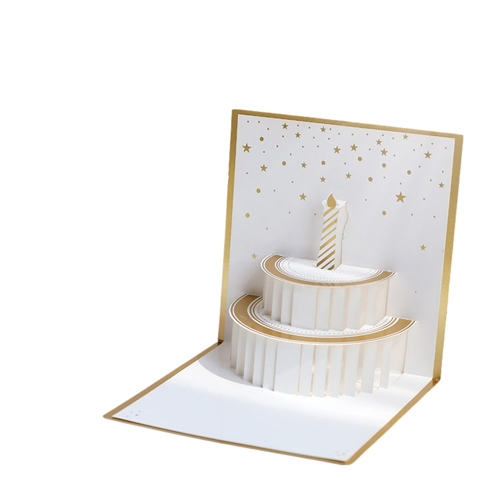 White & Gold Celebration 3D Pop Up Birthday Card