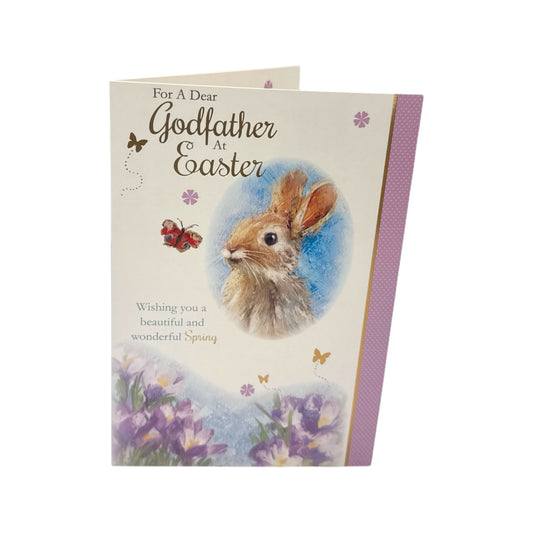 For A Dear Godfather Cute Rabbit Floral Design Easter Card