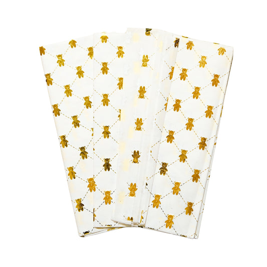 Pack of 10 Teddy Bear Luxury Gold Metallic Plastic-Free 18gsm Tissue Paper Sheets 50x70cm - Patterned Tissue Paper for Xmas, New Year, Party, Wedding, Birthday Packing Present Gift Box DIY Art Crafts