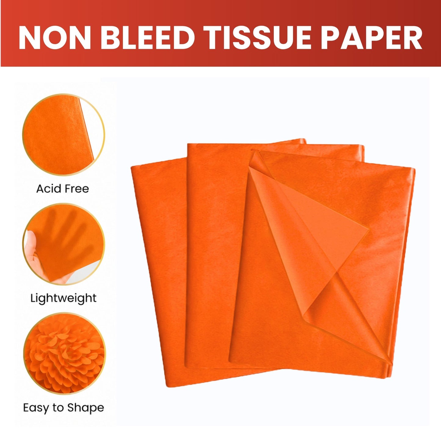 Pack of 180 Orange Acid Free 50 x 70cm Tissue Paper Sheets