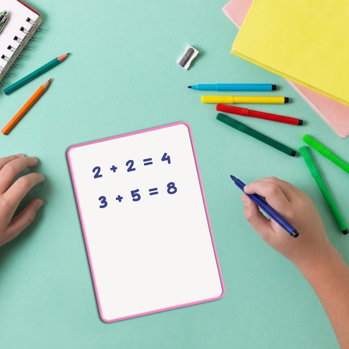 A4 Double Sided Magnetic Erasable MDF Plain Whiteboard With Cyan Border