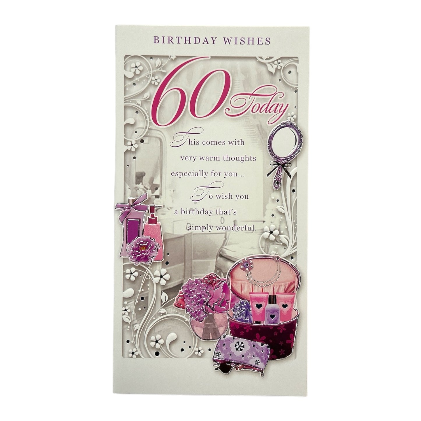 Age 60 Female Perfume and Mirror Design Opacity Birthday Card