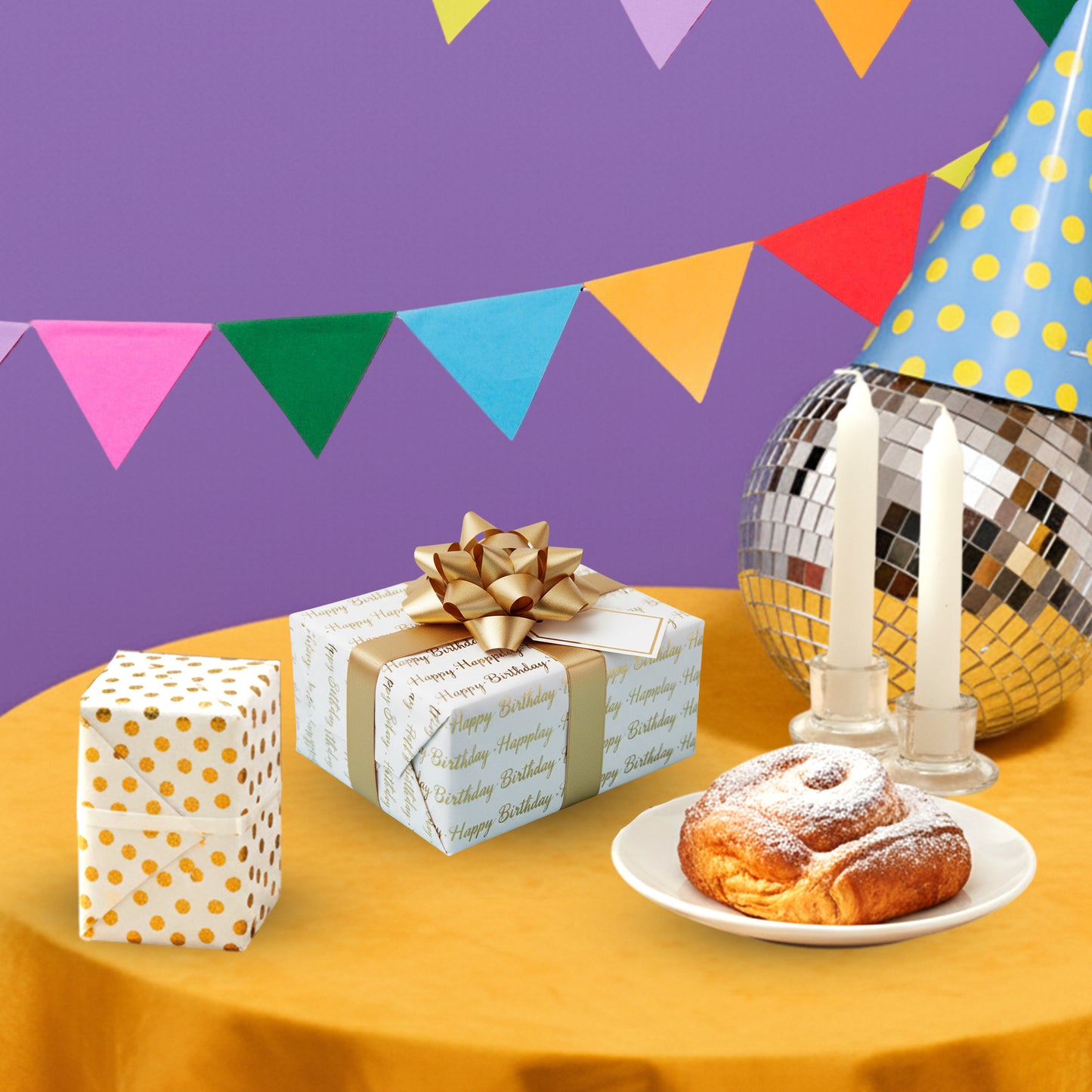 Pack of 10 Birthday Luxury Silver Metallic Plastic-Free 18gsm Tissue Paper Sheets 50x70cm - Patterned Tissue Paper for Xmas, New Year, Party, Wedding, Birthday Packing Present Gift Box DIY Art Crafts