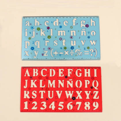 Pack of 2 Transparent Plastic Uppercase Lowercase Stencil Ruler Set