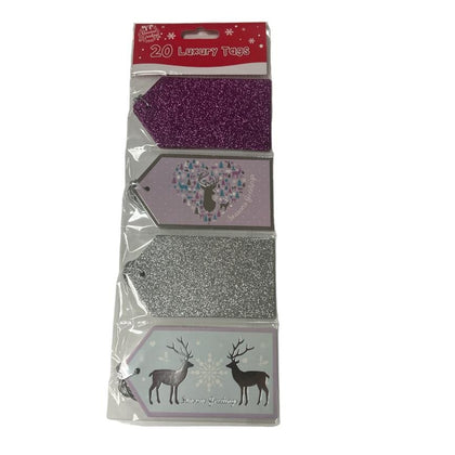Pack of 20 Luxury Glitter and Foil Finished Christmas Gift Tags