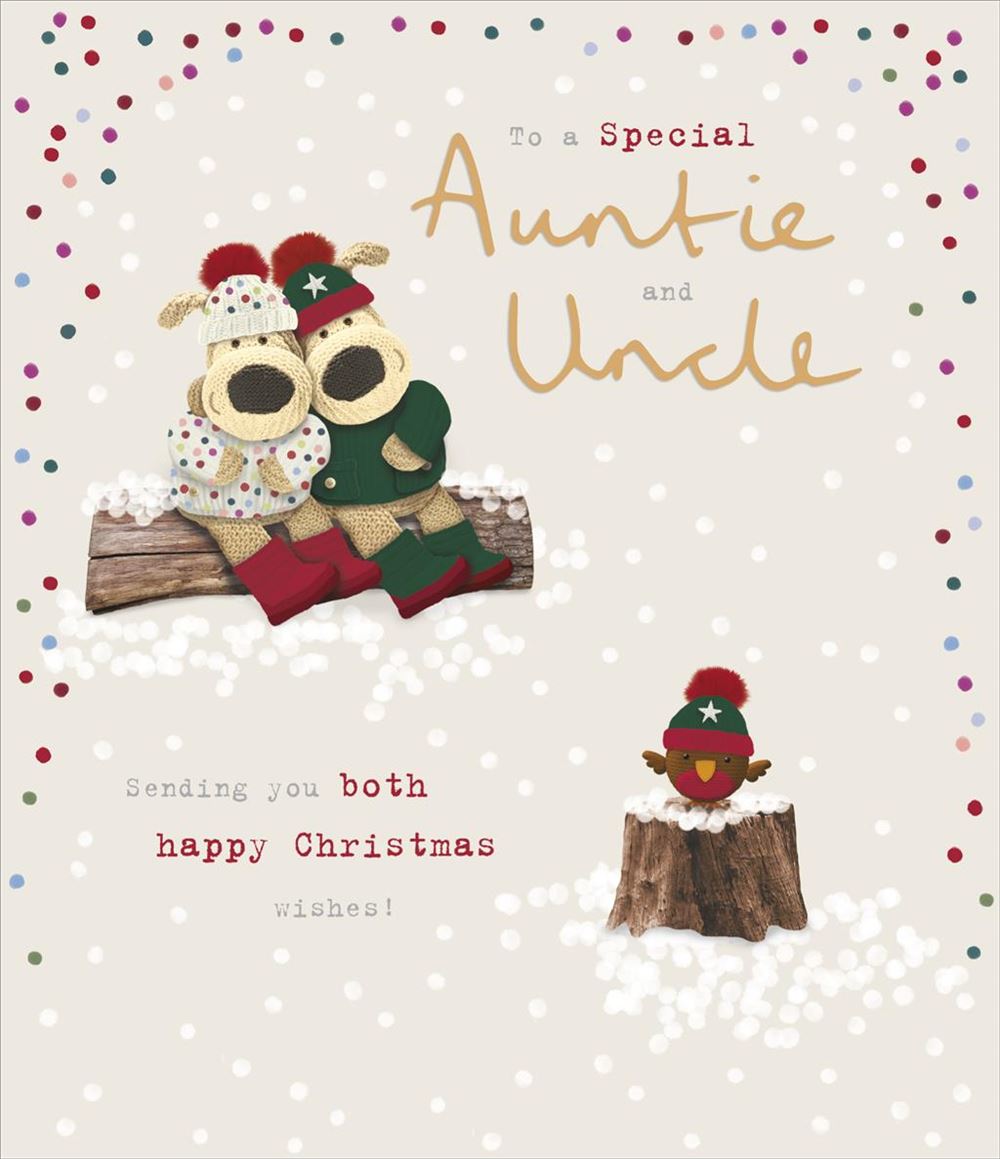 Boofle Sat on Log Auntie and Uncle Christmas Card