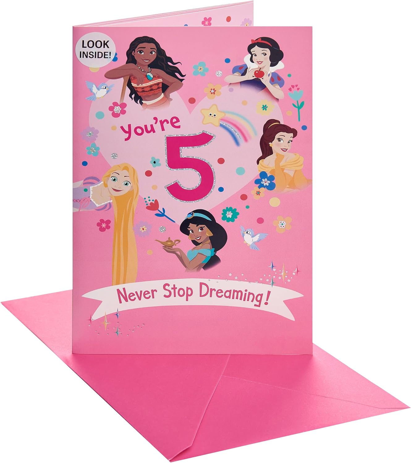 Princess Castle Scene 5th Birthday Card with Activity Inside