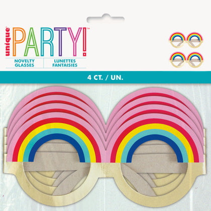 Pack of 4 Foil Rainbow Paper Party Novelty Glasses