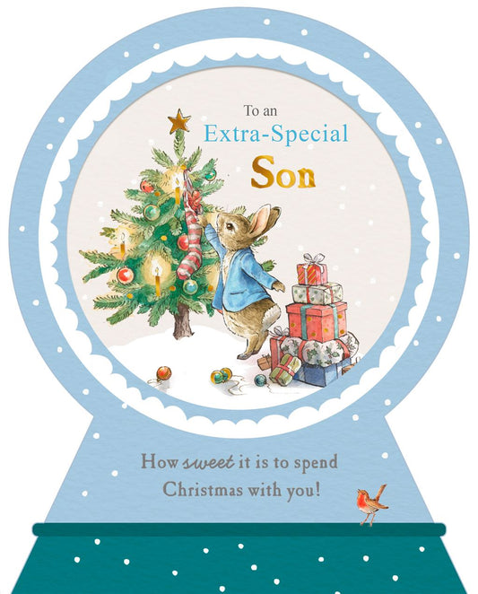 Peter Rabbit with Snow Globe Design Extra Special Son Christmas Card