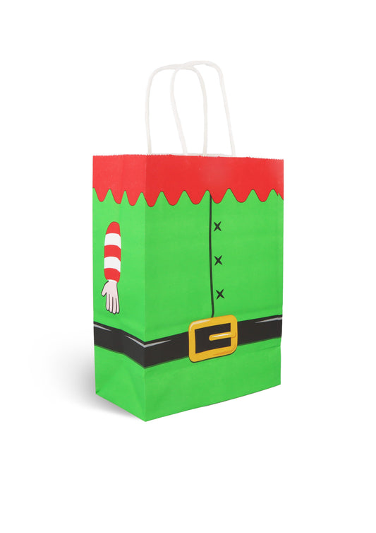 Pack of 12 Elf Christmas Paper Bags with Handles (16 x 22 x 8cm)