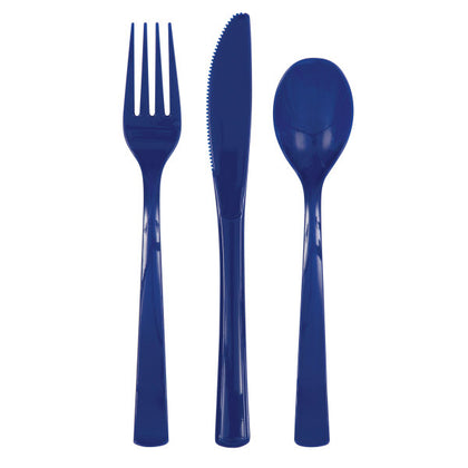 Pack of 18 True Navy Blue Solid Assorted Plastic Cutlery