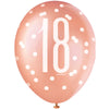 Pack of 6 12" 18 Birthday Rose Gold Glitz Latex Balloons