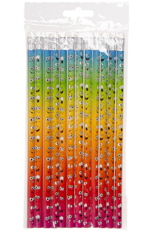 Pack of 12 Laughing Face Design Pencils with Eraser