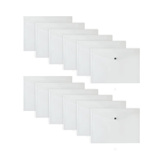 Pack of 12 A4 Clear Plastic Document Wallets by Janrax