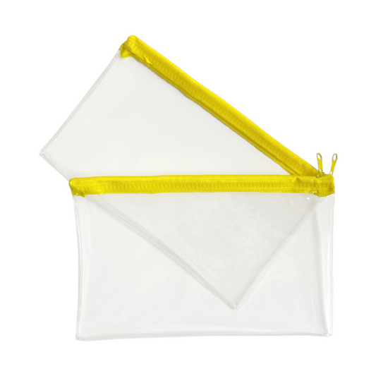 Pack of 2 Janrax 8x5" Yellow Zip Clear Exam Pencil Cases