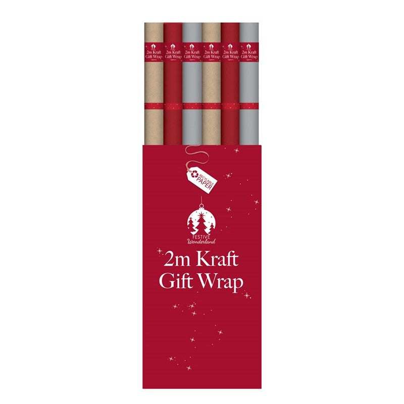 Single 2mx70cm Coloured Kraft Christmas Gift Wrap