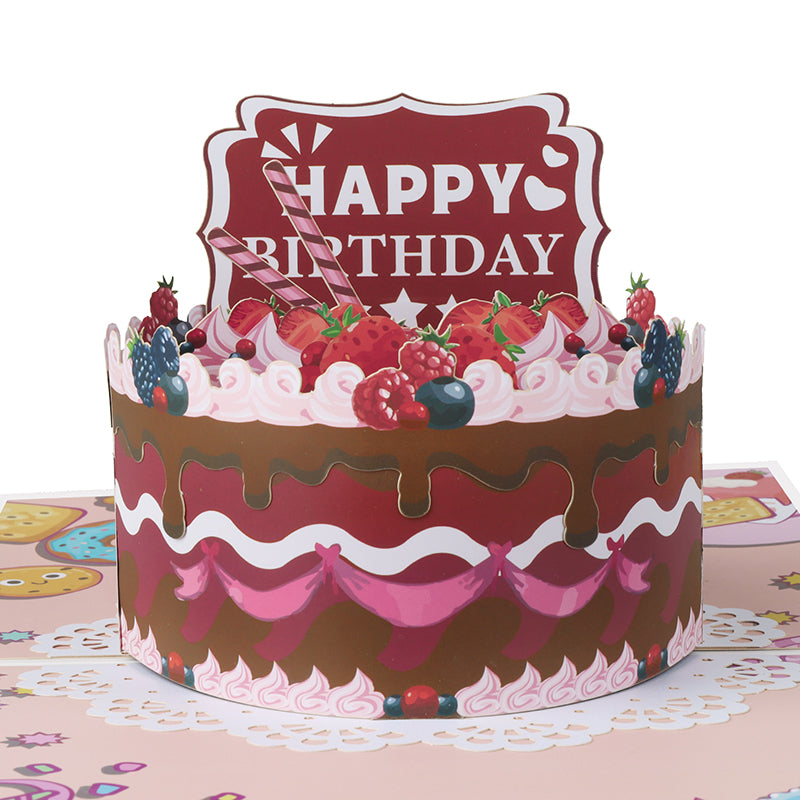 Berry Bliss 3D Birthday Cake Pop Up Card