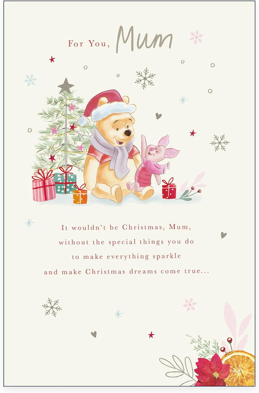 Pooh and Piglet Xmas Tree Design Mum Christmas Card