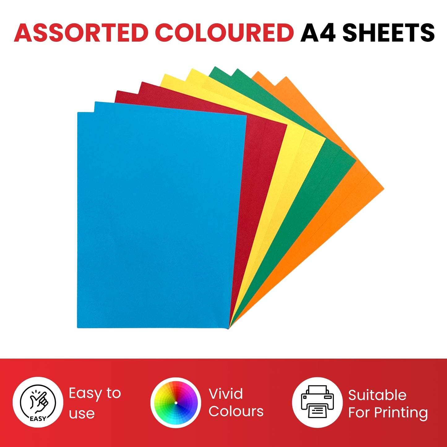 Pack of 3000 A4 Assorted Primary Coloured Paper 75gsm Sheets