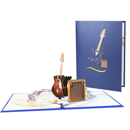 Rock & Roll Guitar with Musical Flow 3D Pop Up Greeting Card